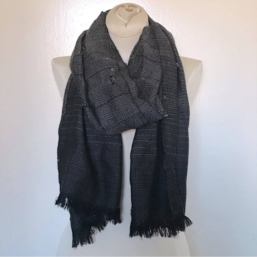 Banana Republic Ombré Distressed Striped Wool Scarf Grey Gray